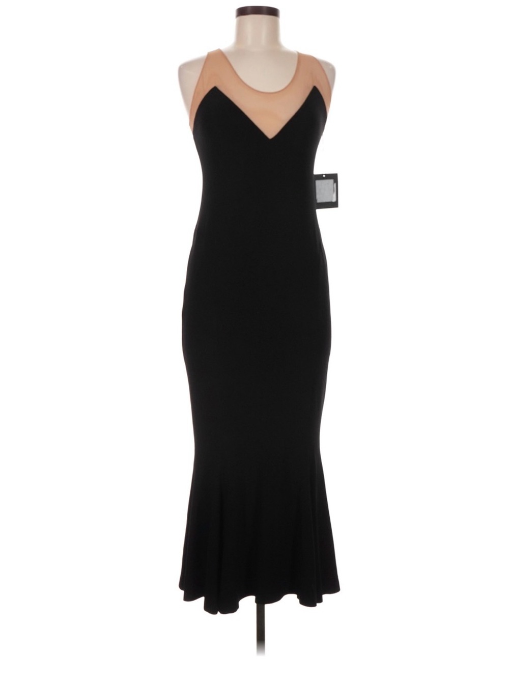 Norma Kamali Racer Fishtail Midi Gown in Black and Nude Mesh Size Large NWT
